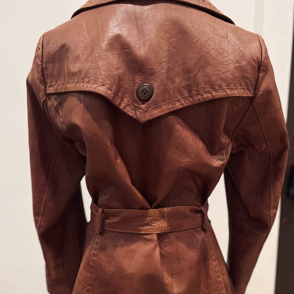 Vintage Brown Leather Trench Patch Pocket Coat - Picture 4 of 7